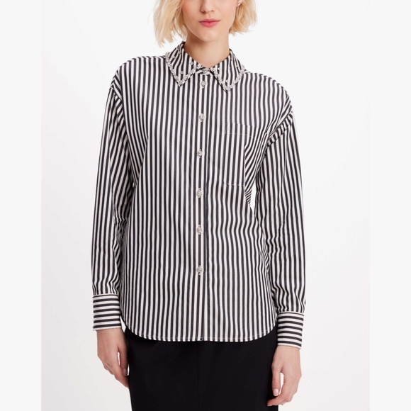 NWT Kate Spade Acrobat Stripe Black and White Embellished Shirt Size XXL - Picture 4 of 16